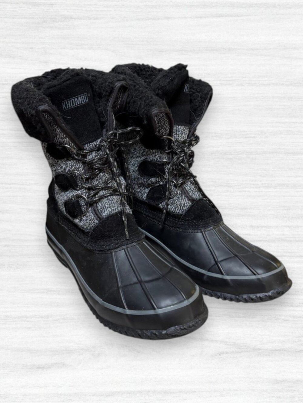 Khombu Maya Black Gray Waterproof Faux Fur Lace Up Winter Snow Boots Women 10M